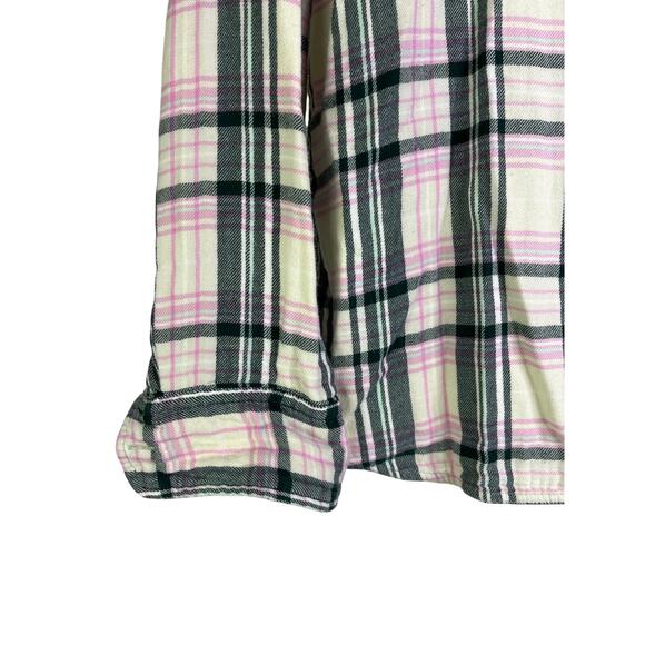 J.CREW Classic Flannel Shirt Womens Sz S Pink Cream Plaid Button Up Long Sleeves - Picture 5 of 8